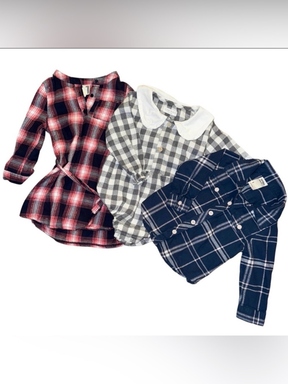 Bundle Of Three Toddler Girl Plaid Flannel Outfits And Shirt Size 12 - 18 M